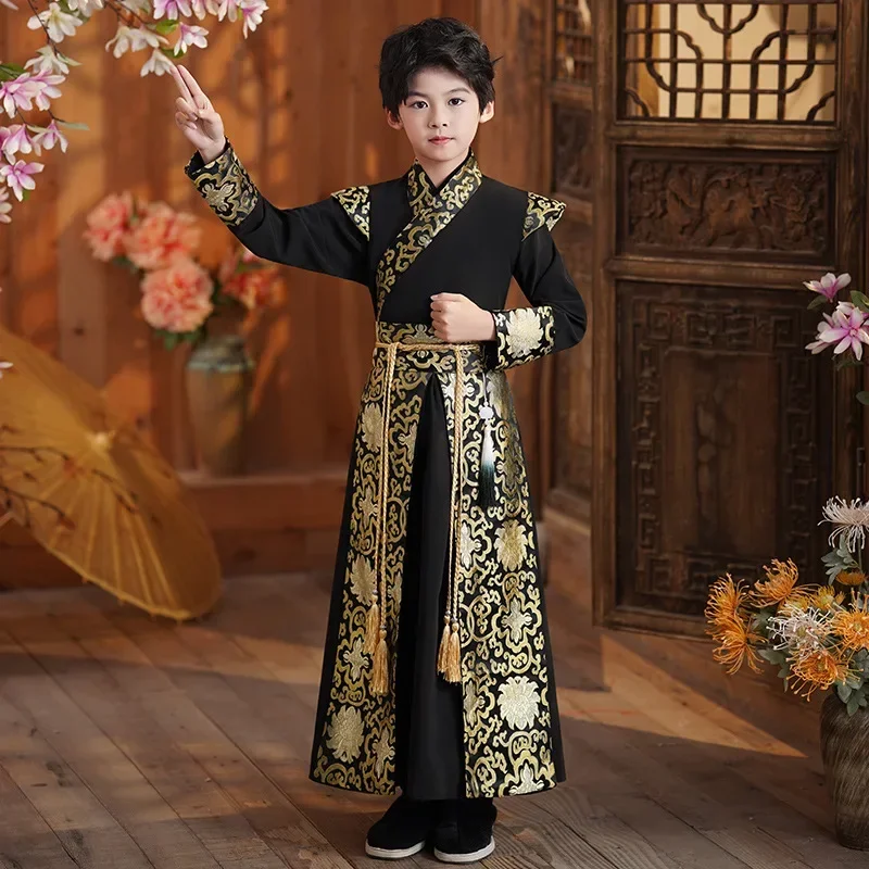 Child Chinese Traditional Knight-Errant Style Improved Hanfu Stage Costume Boy Fashion Handsome High Quality Tang Suit