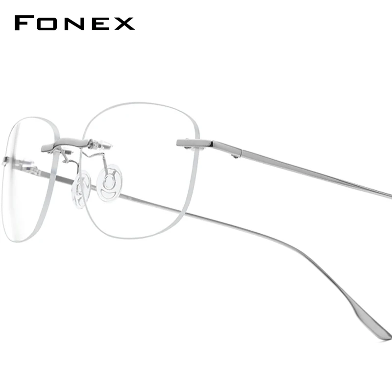 

FONEX Alloy Glasses Frame Men New Brand Design Rimless Square Eyeglasses Women Frameless Japanese Ultralight-Weight Eyewear 8107