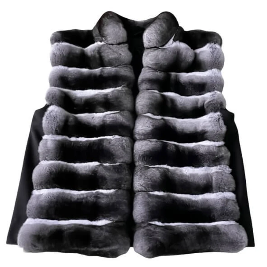 

Real Fur Vest Fur Coat Men Real Rex Rabbit Fur Coat Winter Chinchilla Colored Outwear High Quality Plus Size Coat