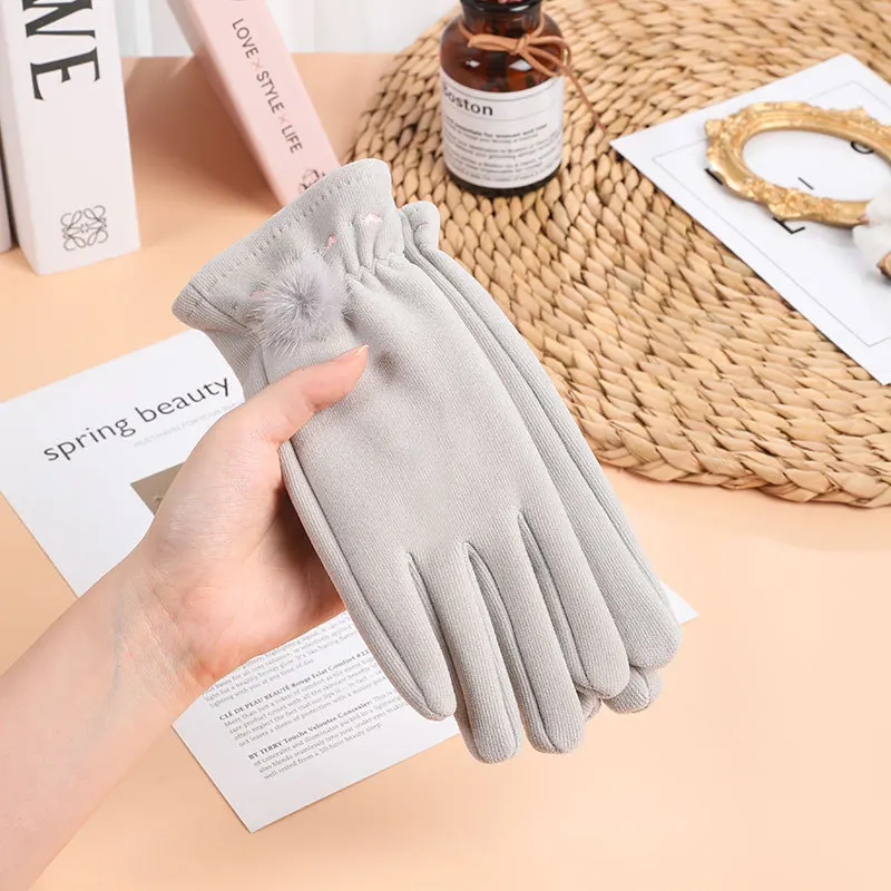 Grace-guantes de gamuza para mujer, manoplas ajustadas a prueba de viento para pantalla táctil, de dedo completo, para estudiantes jóvenes, T90, Invierno