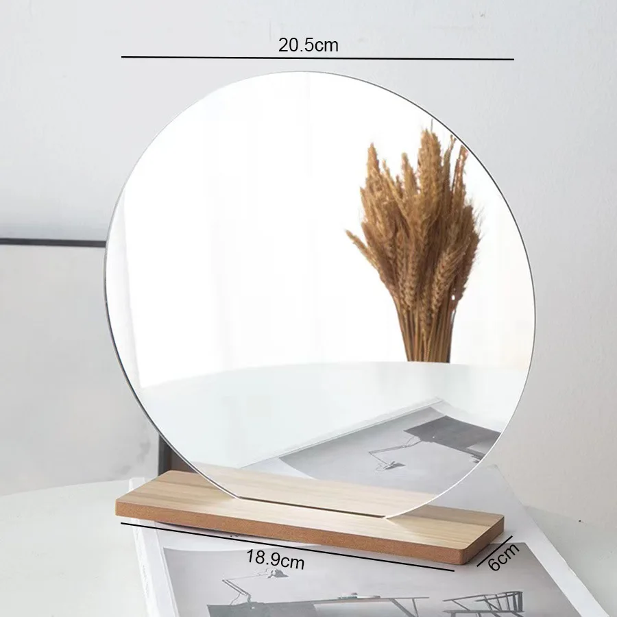 Espelho De Maquiagem Acrílico Irregular Simples, Espelhos De Pé, Base De Madeira, Decoração De Desktop De Casa