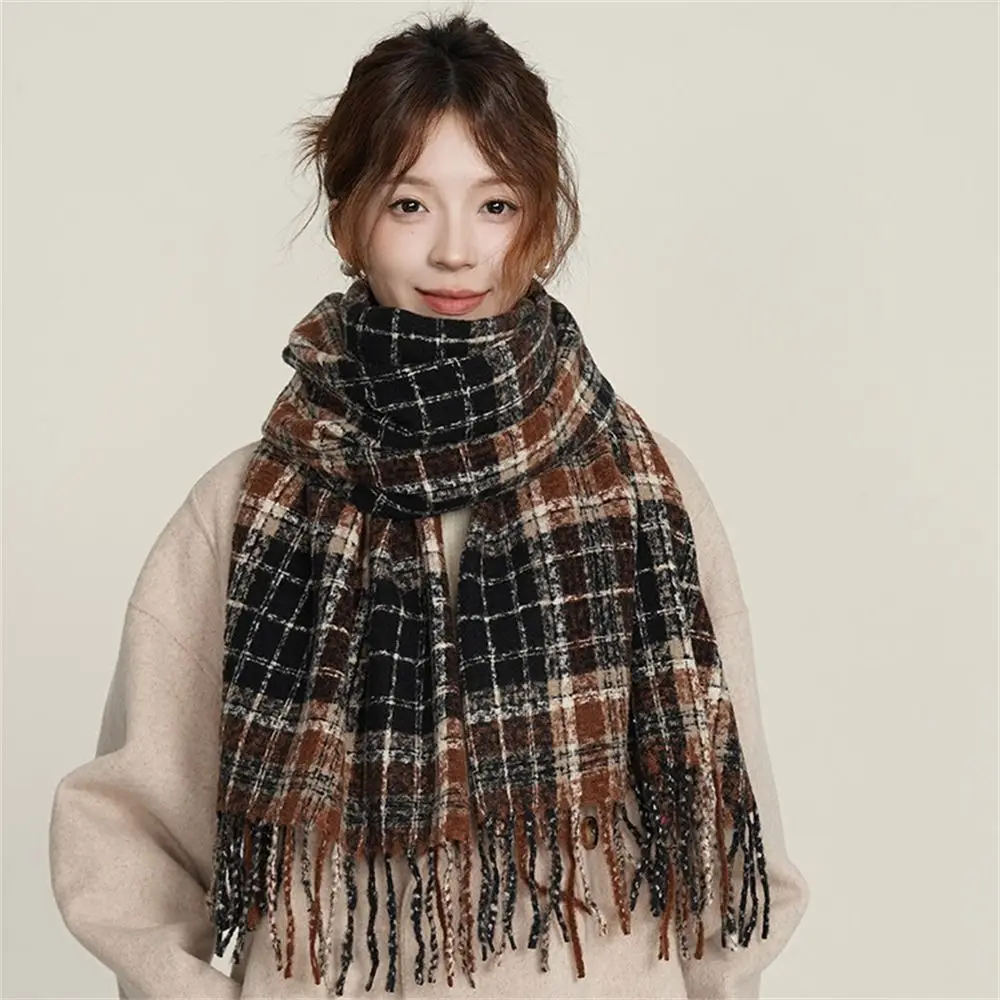 Fashion Winter Warm Tassel Plaid Scarfs Cashmere Imitation Solid Shawl Wrap Nordic Style Pashmina for Women Girls