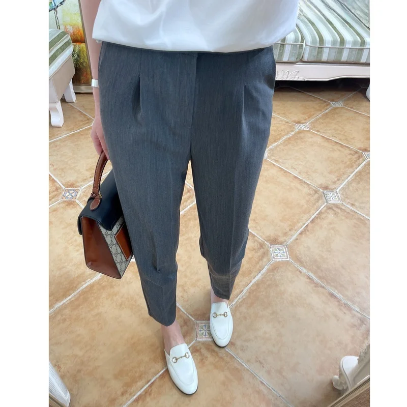 

Spring Summer Lightweight Casual High Waist Nine-Foot West Pants Women's Straight Leg Suit Pants High Waist Slim Fit Pants