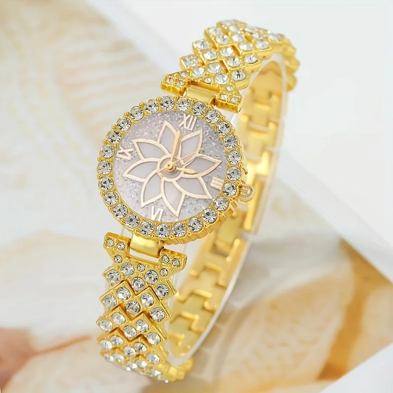 6Pc/Set 1Pc Rhinestone Decor Quartz Watch & 5Pcs Bracelet Fancy Women Watches Jewelry Sophisticated And Stylish Women Watch