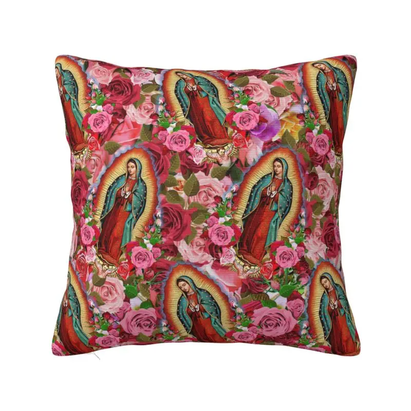 Custom Guadalupe Virgin Mary  Flowers Square Pillow Cover Home Decor Cushion Cover Throw Pillow for Car Double-sided Printing