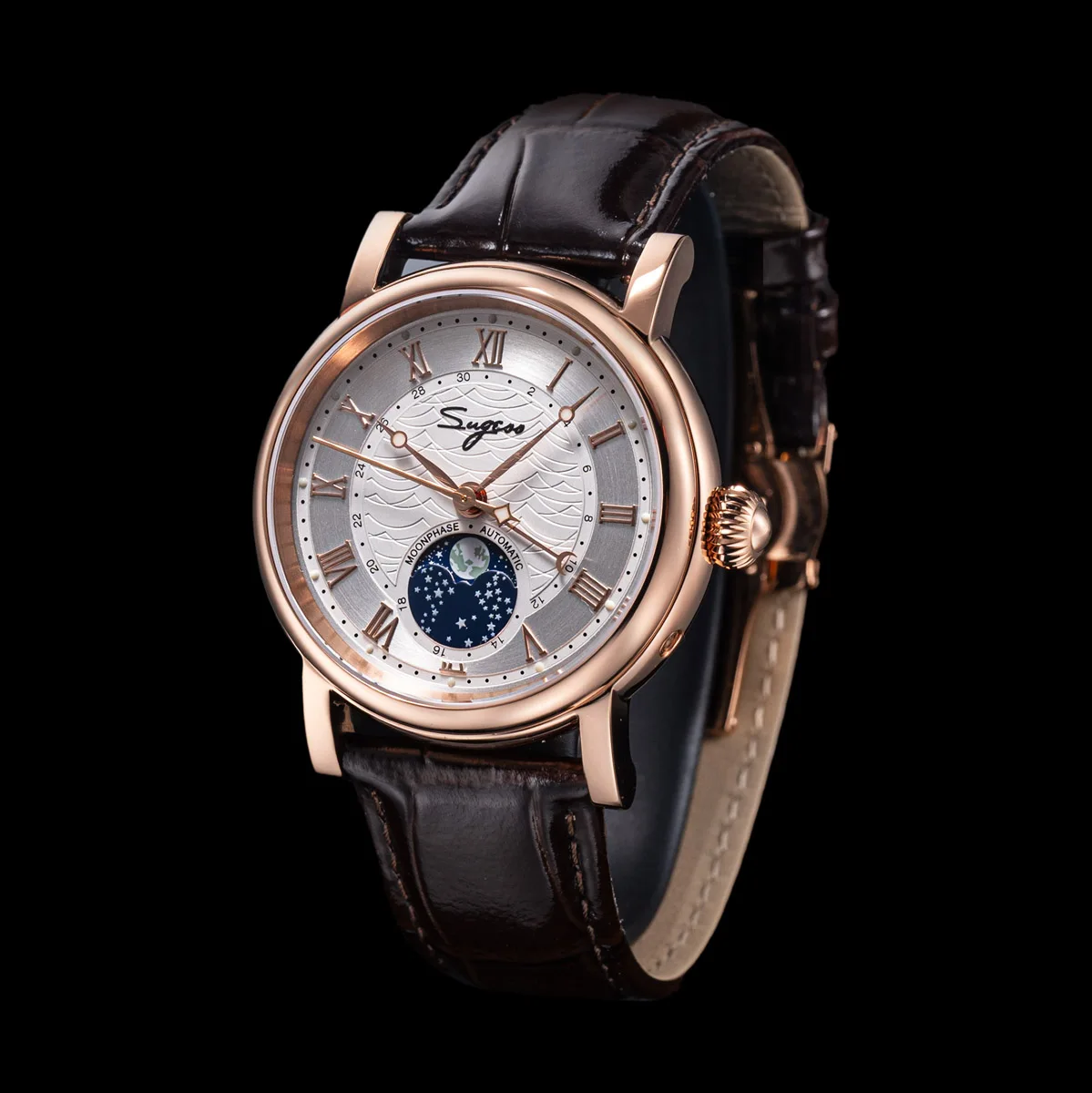 Sugess Uhren für Männer Automatische Mechanische Uhr Mondphase Tianjin ST2108 Wasserdicht Datum Hände Saphir Kristall Rom Welle Zifferblatt – Detail 11