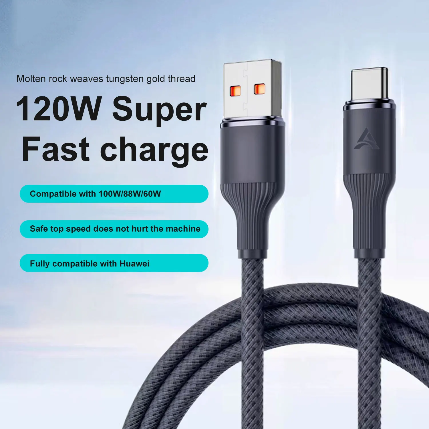 UEGO-Cable USB tipo C de carga rápida, 120W, trenzado, DataCable, para Xiaomi, Huawei, Samsung 0,25/1/1, 5/2/3M