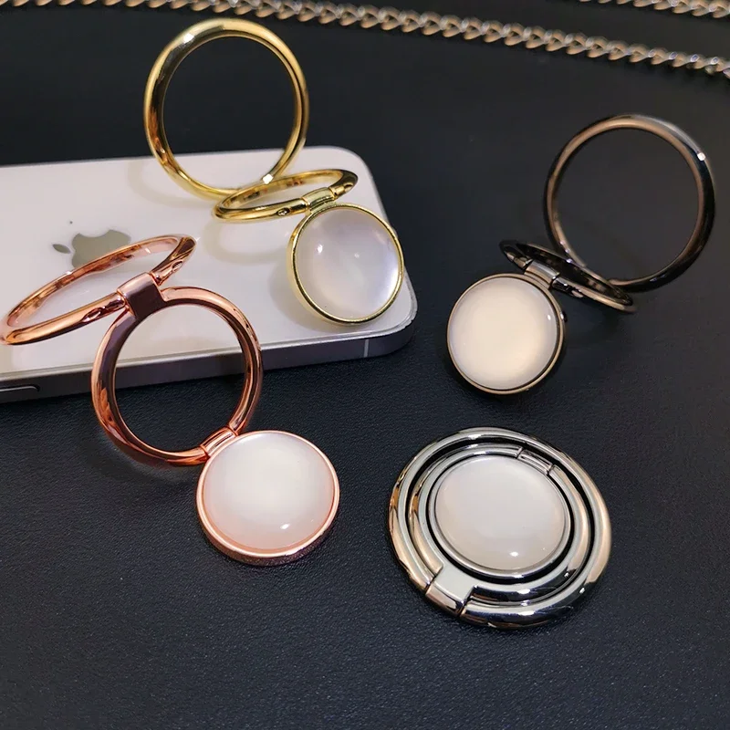

Mobile Phone Ring Buckle Stand Women's Opal Finger Buckle Ring Double Pull Ring Electroplated Portable Support Stand Xiaomi