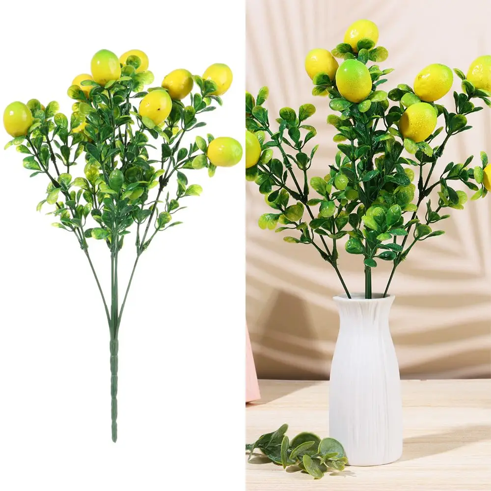 Centre de Table avec Feuilles Vertes, Décoration de Jardin, Arbre à Citron pour la Maison, Fruits Artificiels, Branche de Citron