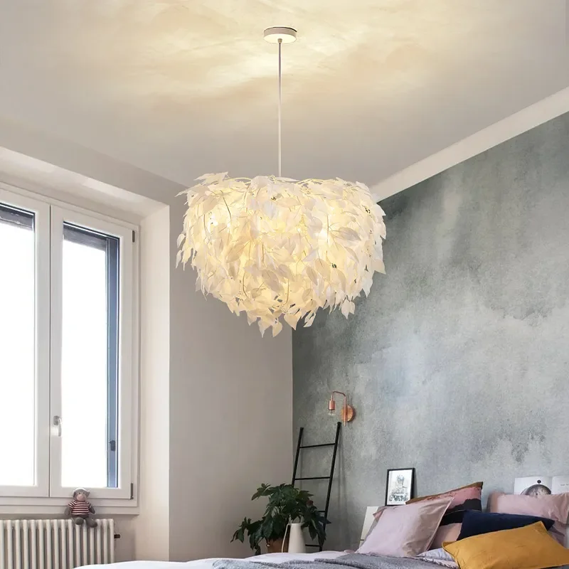 

White Leaves Warm LED Light Atring Bedroom Restaurant Guest art Atmosphere Pendant Light Modern Studio Gallery Lighting Fixture