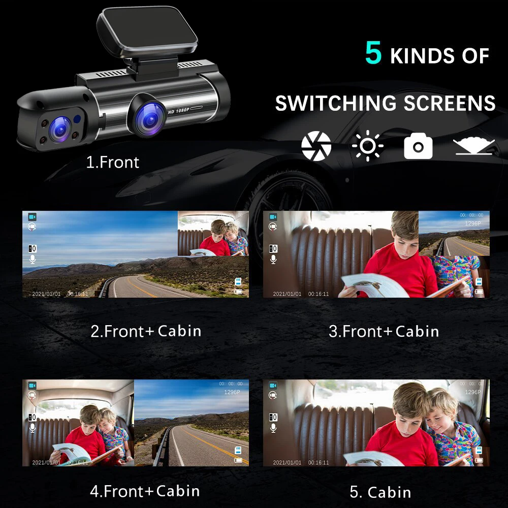 1080P WIFI Dual-Kamera Dashcam für Autos, Front- und Innenkamera, Autokamera mit IR-Nachtsicht, Loop-Aufnahme, Weitwinkel-Auto-DVR – Detail 5