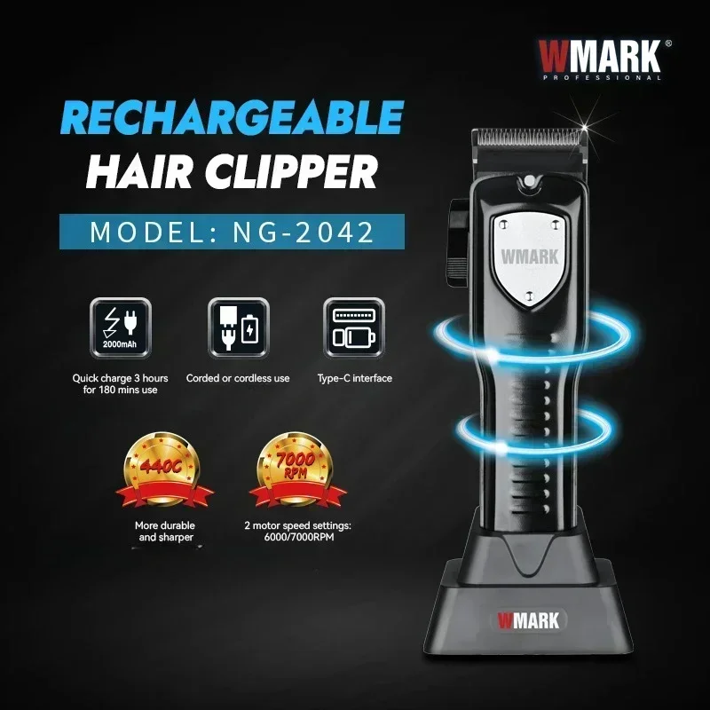 NEW WMARK NG-2042 Oil-head Hair Clipper Usb Professional Rechargeable Hair Trimmers 6000/7000RPM