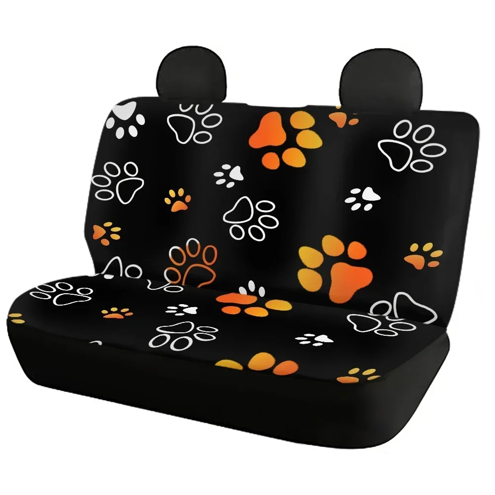 Dog Paw Print Car Seats Cover Full Set 4Pcs Front/Back Seat Protector Custom Black Auto Interior for Woman Men Cartoon Footprint