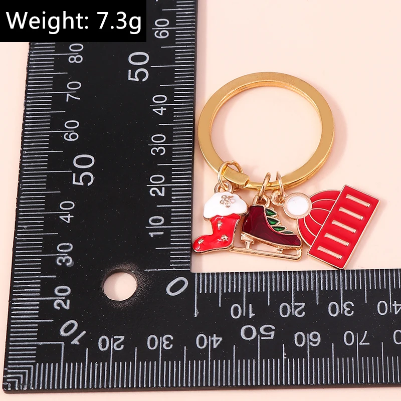 Cute Enamel Christmas Hat Boots Charms Keychain for Car Key Festival Gift for Women Men Handbag Keyrings DIY Jewelry Accessories image 6