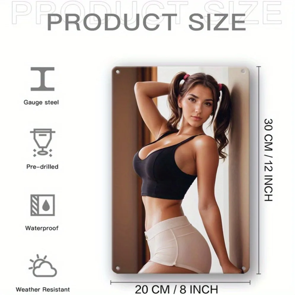 لافتة قصدير معدنية عتيقة للياقة البدنية - صورة ظلية أنيقة للسيدات مع ديكور صالة الألعاب الرياضية المجدول للمنزل وصالة الألعاب الرياضية وبار المرآب والمقهى، سهلة الاستخدام #5