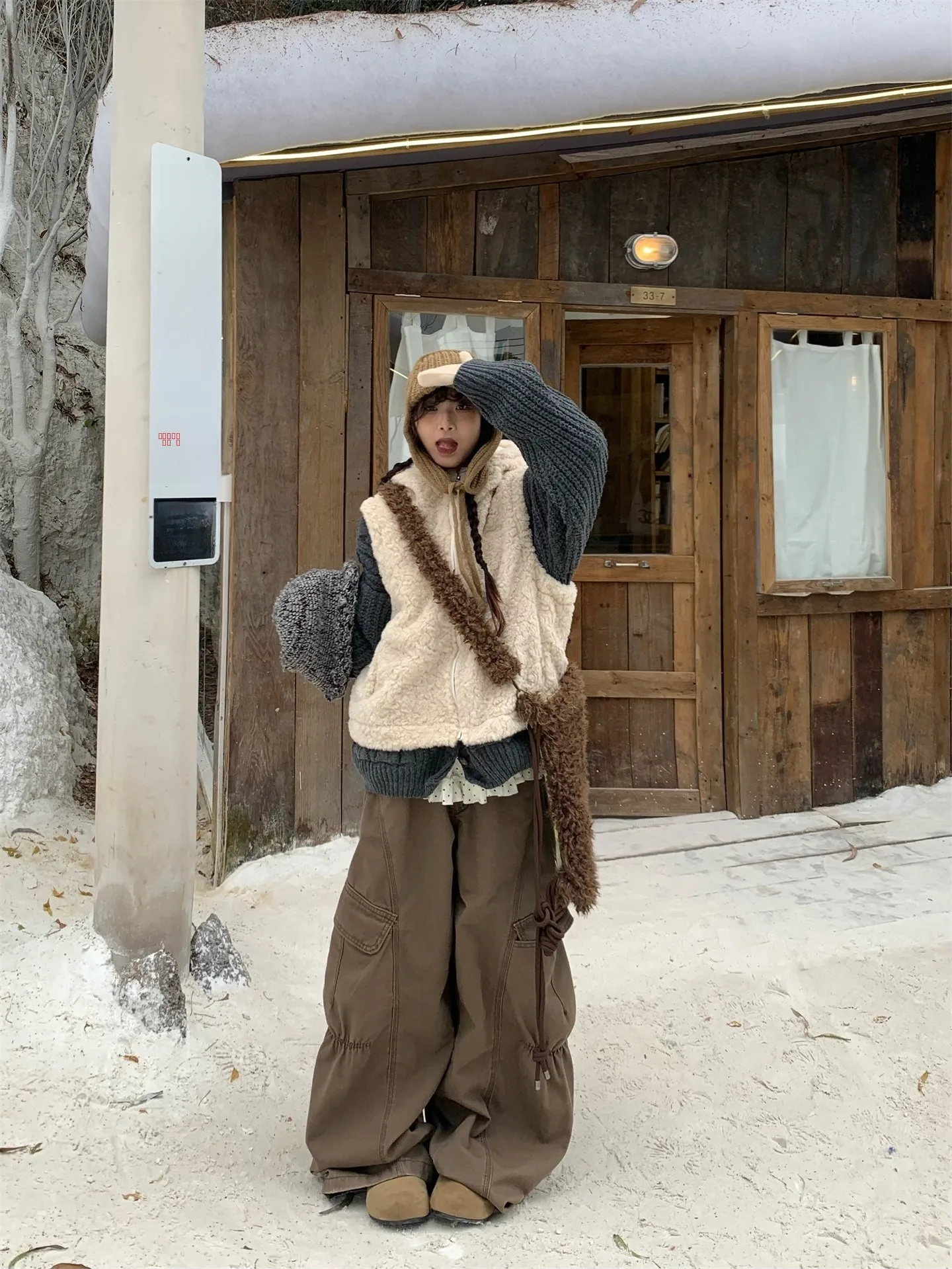 

Retro American Hooded Lamb Velvet Cotton Jaet Women's Outerwear Warmth Autumn Winter Fur Vest Layered Wear Commute Sle