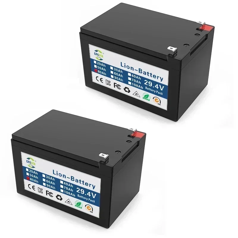 18650 24V 100Ah Rechargeable Li-ion Battery Pack,for LED Lamp Electric Vehicle Solar Storage Replacement Battery + Charger Color