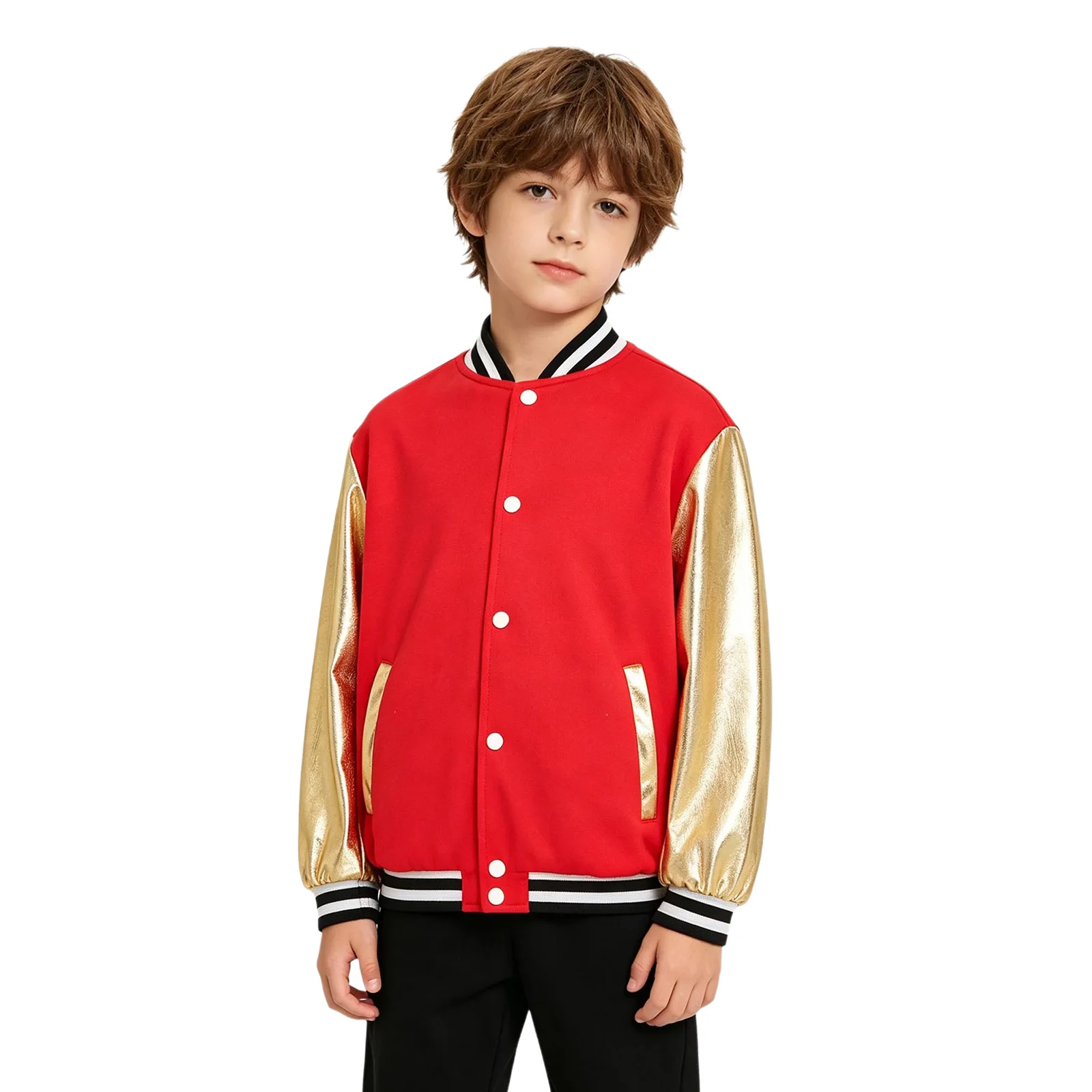 Boys Jazz Dance Costume Hip Hop Metallic Shiny Outerwear Streetwear Girls Coats Eagle Printed Kids Baseball Jackets Dancewear - view 3