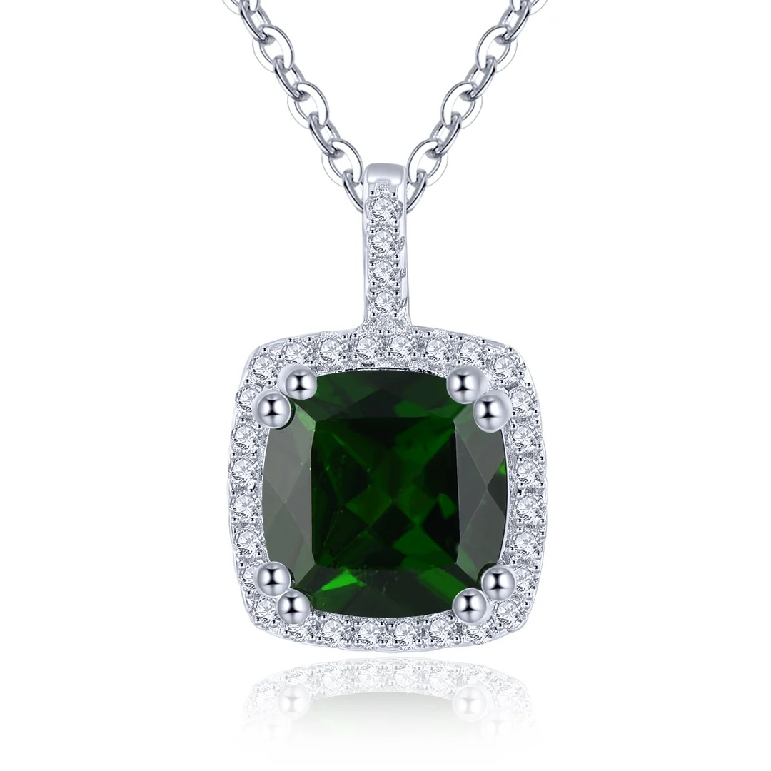 

HT2024 Solid 925 Sterling Silver Nature Green Diopside Gemstones Pendants Necklaces for Women Fine Jewelry