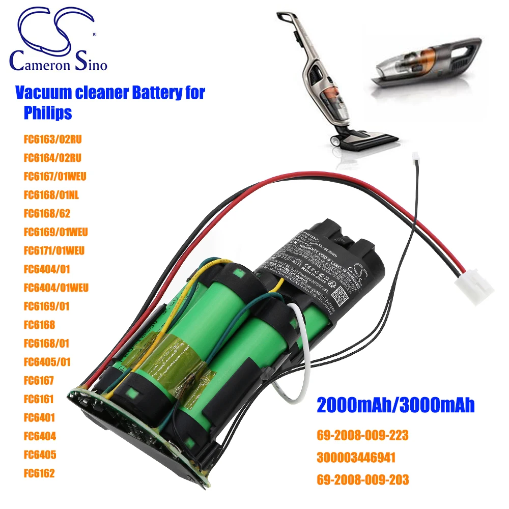 Аккумулятор ALLCCX GreenBattery 2000 мАч/3000 мАч 18 В Li-ion для пылесосов Philips FC6169/01, FC6168, FC6168/01, FC6405/01, FC6168/62, FC6404