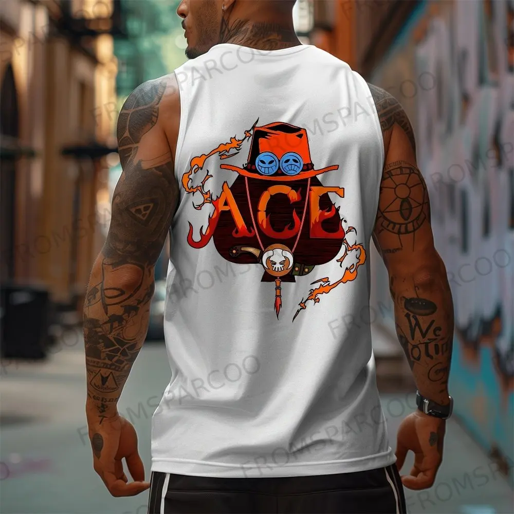 Canotta in puro cotone stampato periferico One Piece Anime Rufy2025 Top fitness da uomo sportivo allentato alla moda estiva