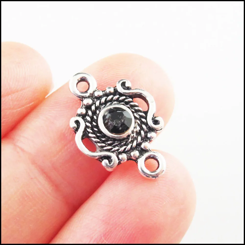 Fashion 20Pcs Mixed Crystal Tibetan Silver Plated Crown Flower Charms Connectors 13x19mm