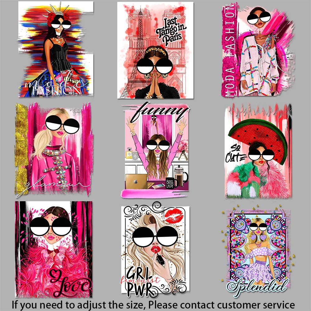 Fashion Girl Female Power Bold color combinations Abstract stream of consciousness art Iron on Picture on Clothes DIY Craft