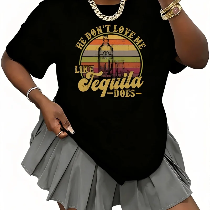 He Dont Love Me Like Tequila Does Funny Drinking Women's 100% Cotton T-Shirt Short Sleeve Top Casual Round Neck Fun Print Tee S-5Xl