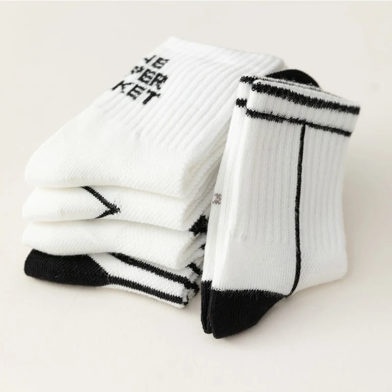 5pairs/set 2023 New Spring Summer Mesh Thin High Long Socks Korean Letter White Floor Casual Short Ankle Stockings for Children