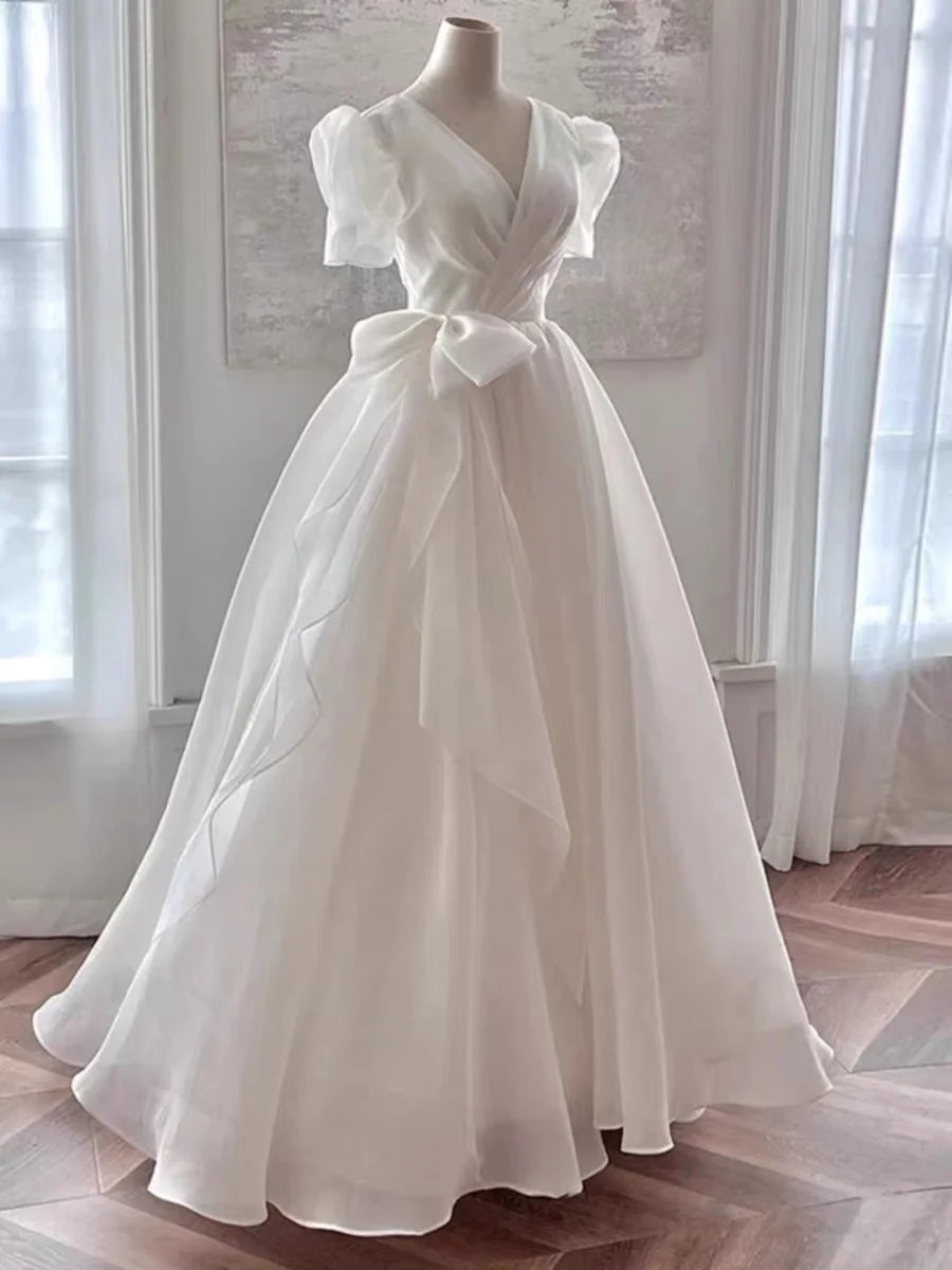 

p58 One shoulder wedding dress 2024 new bridal main yarn French large size spring and summer dress