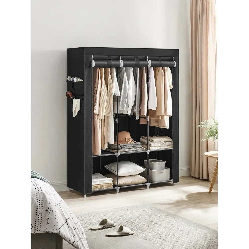 

Портативный шкаф-гардероб с чехлом, 3 штангами для подвешивания и полками, 4 боковыми карманами, 51,2 x 17,7 x 65,7 дюймов, ЛА