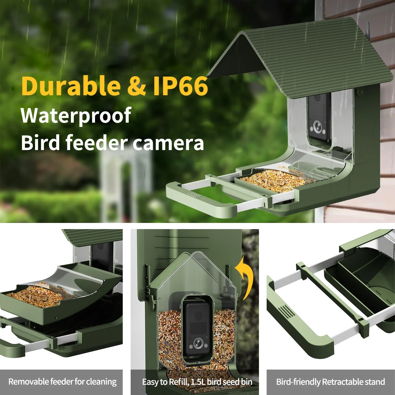 Outdoor 4K AI identify smart bird-feeding camer wild live streaming bird feeder with c