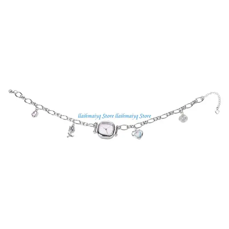 573B Artistic Heavy Duty Unisex Watch Pendant Necklace Alloy Construction Clavicle Chain Vintage Neckwear Jewelry