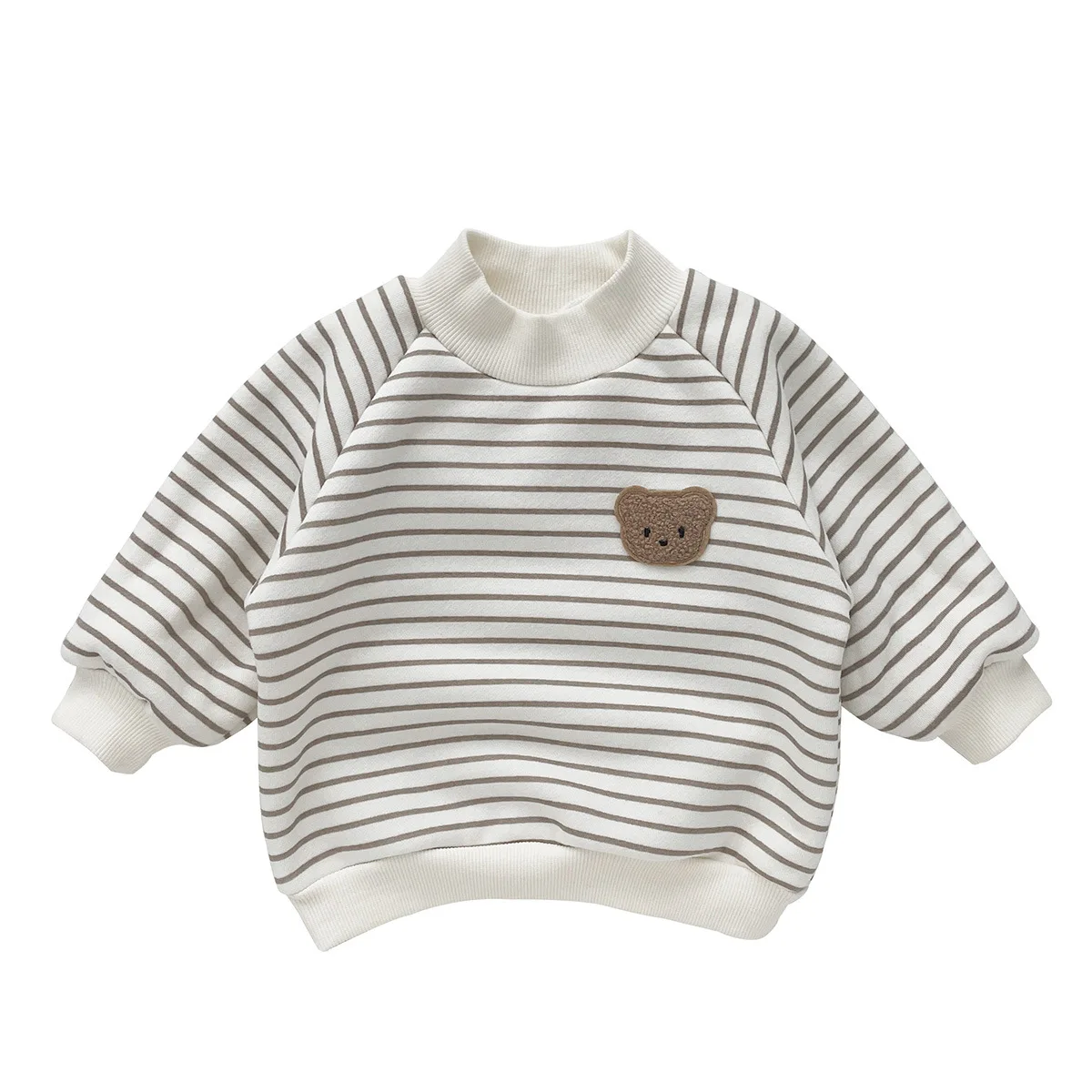 2023 Winter Fall New in Kids Baby Boys Full Sleeve Striped Cartoon Bear Top Sweatshirts Solid Pants Infant Thick Plush Clothing