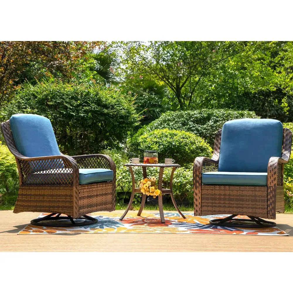 

Oversized Outdoor Wicker Patio Furniture Set 3 Piece, 2 Rattan Swivel Rocker Patio Chairs Large Oversized Deep Seating Group wi