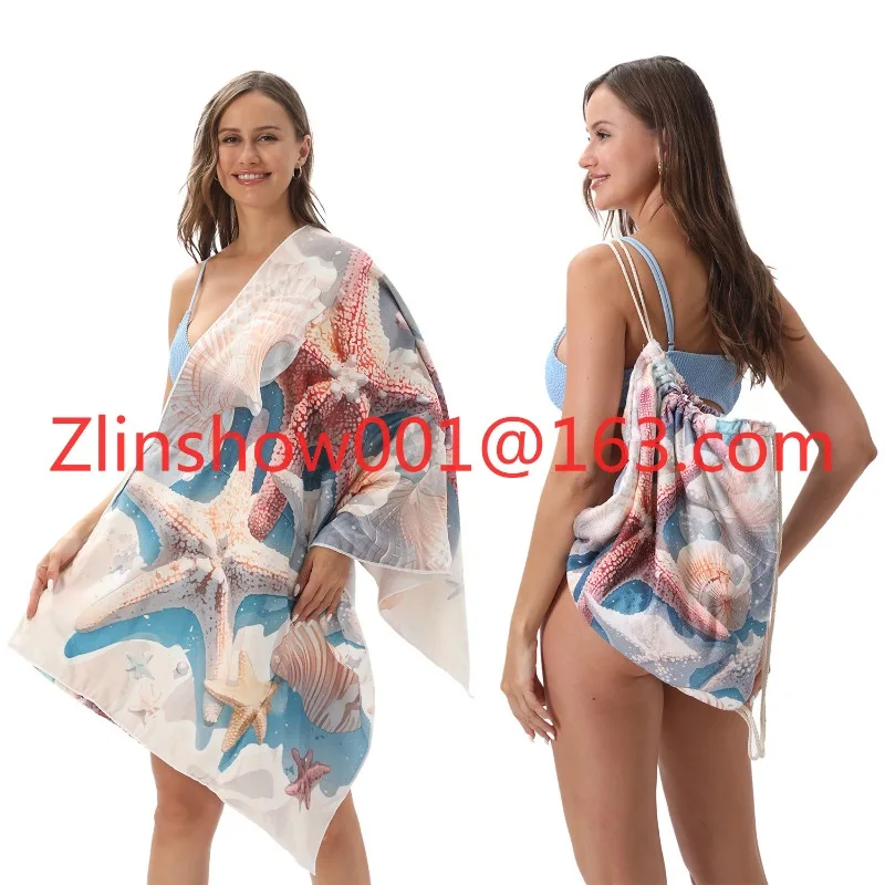 Microfiber quick-drying beach towel integrated package two-in-one foldable storage beach towel printed bath towel
