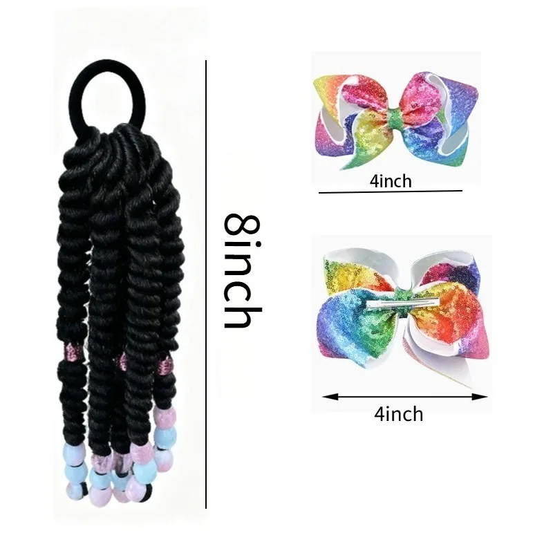2pcs/Double Pack Glitter Hair Ties - Braided Ponytail Extensions with Beads & Butterfly for Girls &Teens, Party Hair Accessories