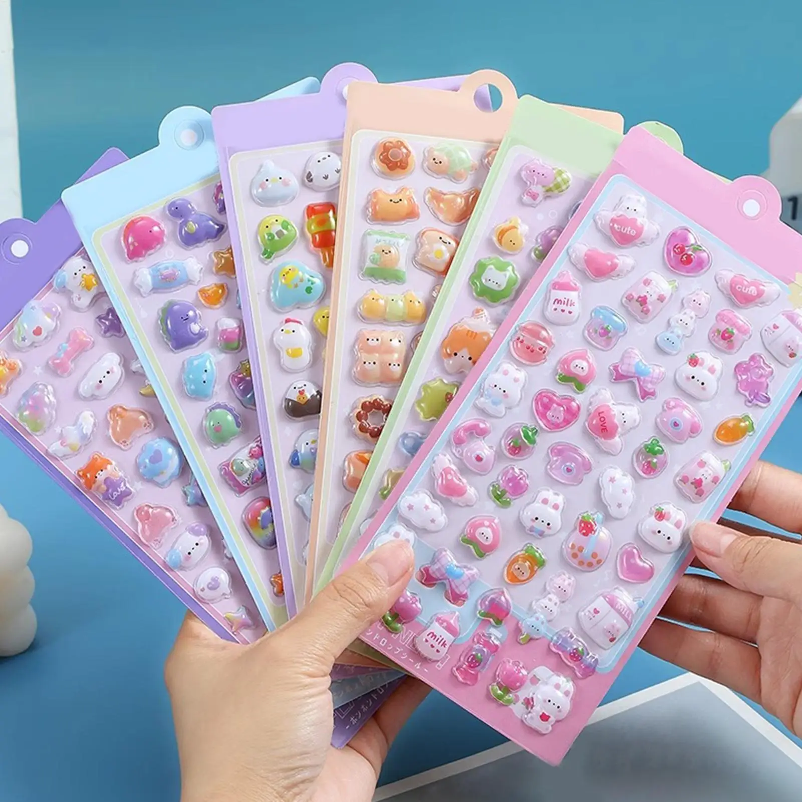 6pcs 3D Sponge Stickers Cartoon Transparent 3D Embossed Mobile Phone Scrapbook Stickers Pvc Epoxy Resin Stickers Gifts For Kids