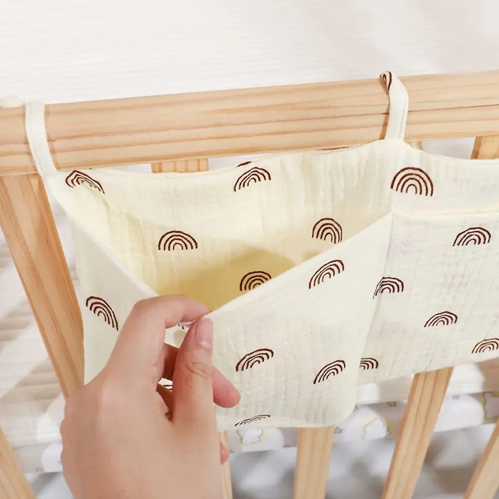 Bolsa de almacenamiento para cuna de bebé, bolsa doble de algodón, organizador de cabecera de cama para recién nacido, ropa de cama para niños, bolsa de juguetes para pañales