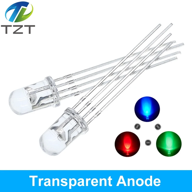DIYTZT 10 قطعة 5 مللي متر RGB LED الكاثود المشترك/الأنود المشترك ثلاثي الألوان الثنائيات الباعثة للضوء f5 RGB منتشر/تسليط الضوء على شفاف #2
