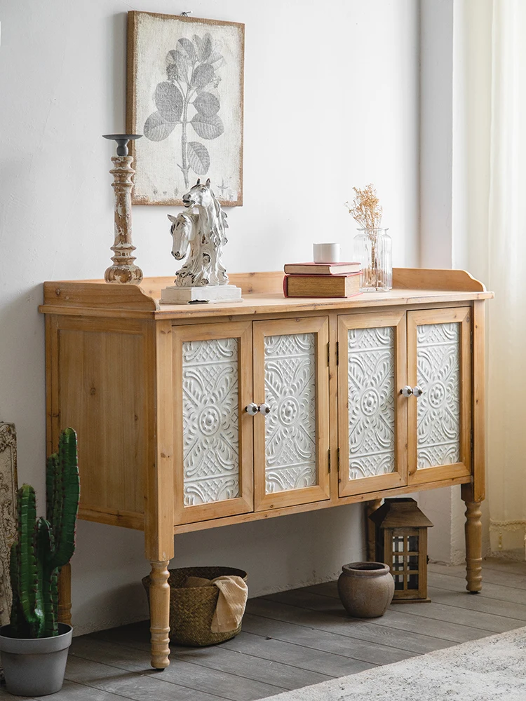 The product can be customized.American style retro dining cabinet, solid wood garden high foot cabinet, storage cabinet