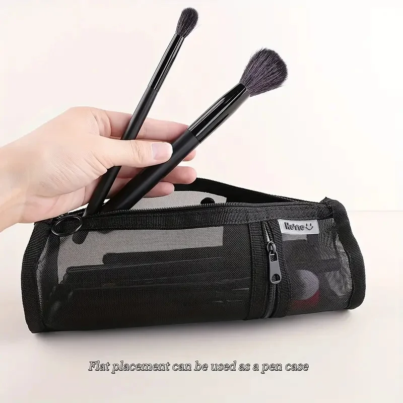 메이크업 브러쉬 버킷 메쉬 메이크업 브러쉬 보관 가방 이중 용도 스탠드 업 세면 용품 보관 가방 화장품 브러쉬 지퍼 주최자