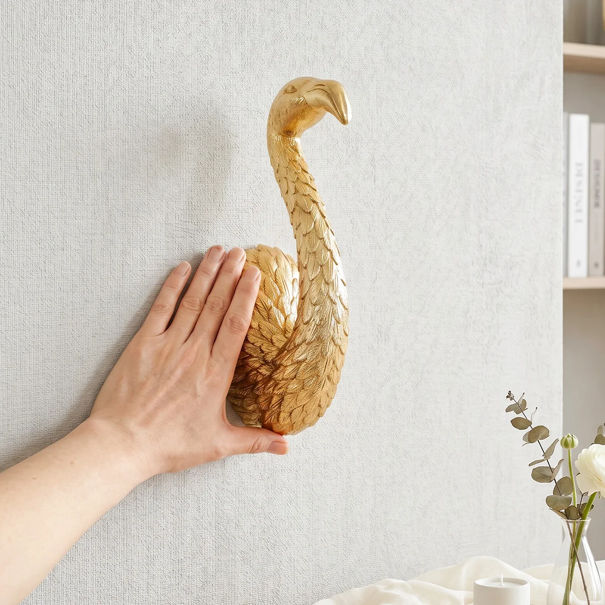 1 Stück, Goldener Flamingo Dreidimensionaler Wanddekor-Haken, Tier-Wanddekoration aus Kunstharz, Wohnzimmer-Dekoartikel – Detail 9