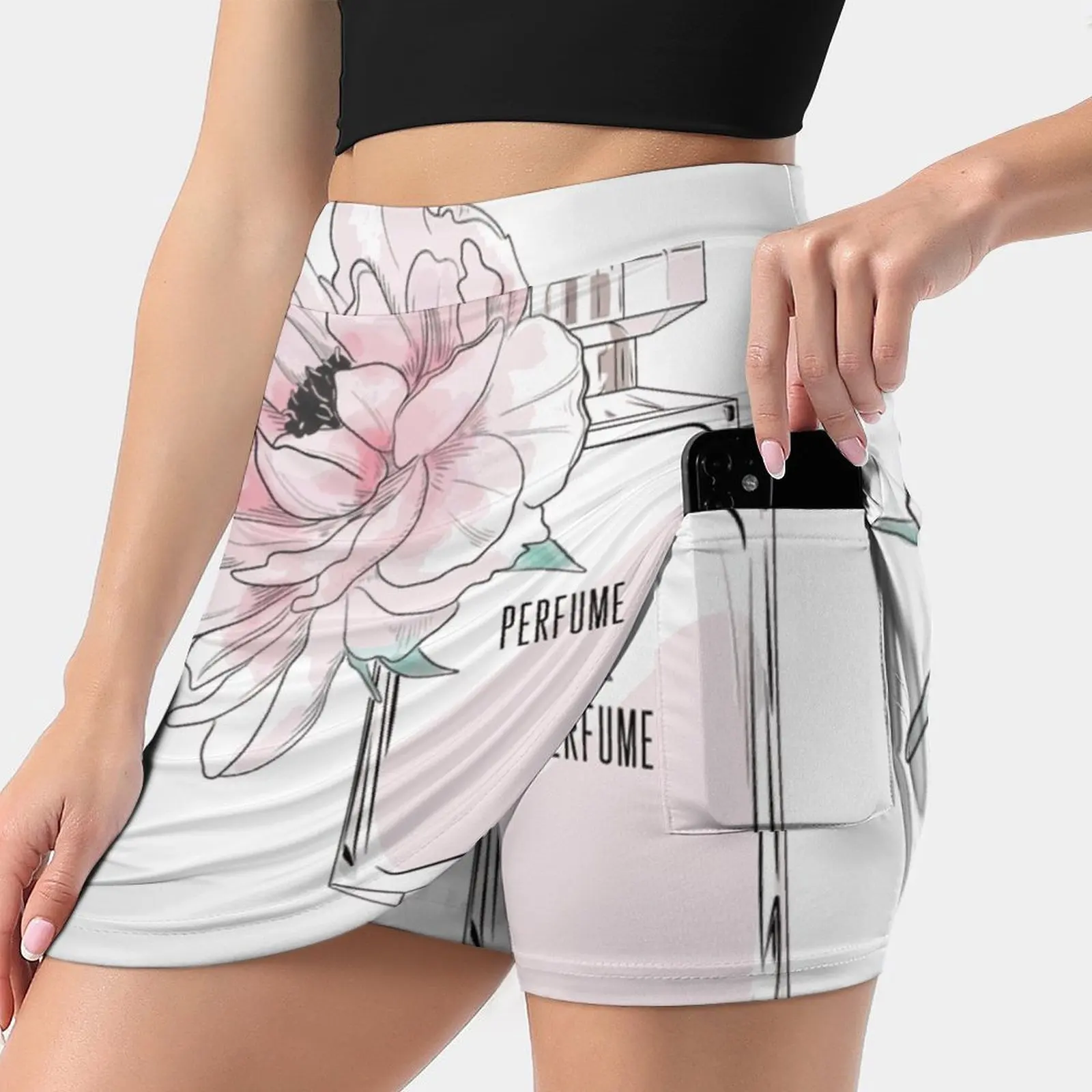 Peony And Perfume Trending Fashion Skirt Summer Printed Women Sport Skirts Double-Layer Athletic Container Beauty Cosmetic