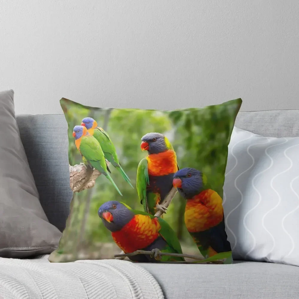 Rainbow Lorikeet Love, Australian Birds, Bright and Colorful Birds with personality and sparkle Throw Pillow