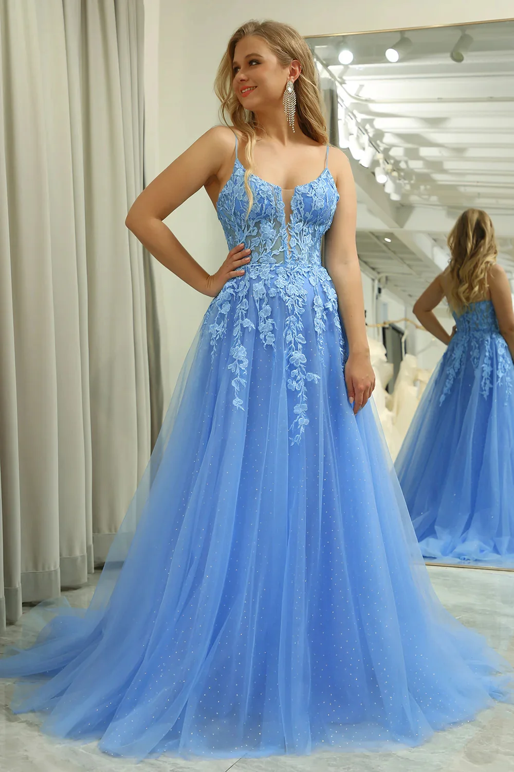 Annie Blue Embroidery Prom Dress Glitter Tulle Evening Dresses Women's Wedding Formal Occasions Dresses Robes De Soirée2024