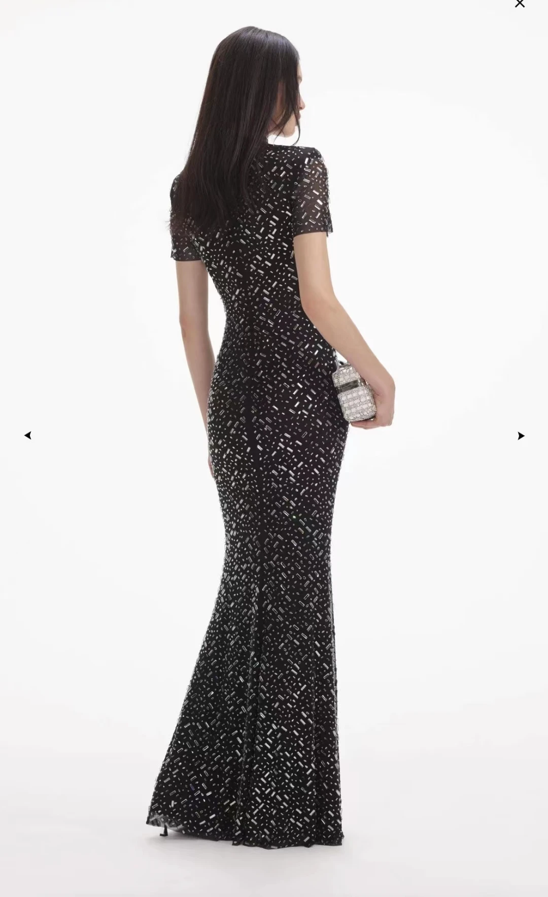 Women Black rhinestone high neck long dress fashion luxurious party Floor length dress