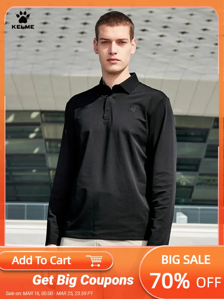 

Kelme Men's Sports Polo Shirt 2026 New Long Sleeve T-shirt Solid Color Versatile Collar Top Comprehensive Training Polo Shirt