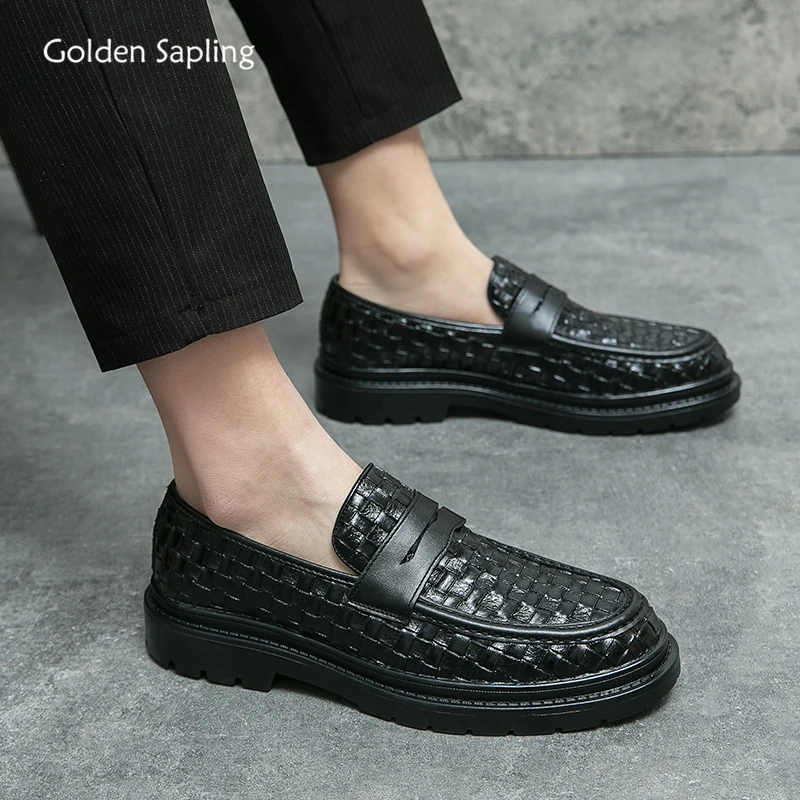 

Golden Sapling Men's Party Loafers Casual Business Shoes Genuine Leather Formal Shoe Men Dress Flats Male Dress Wedding Loafers