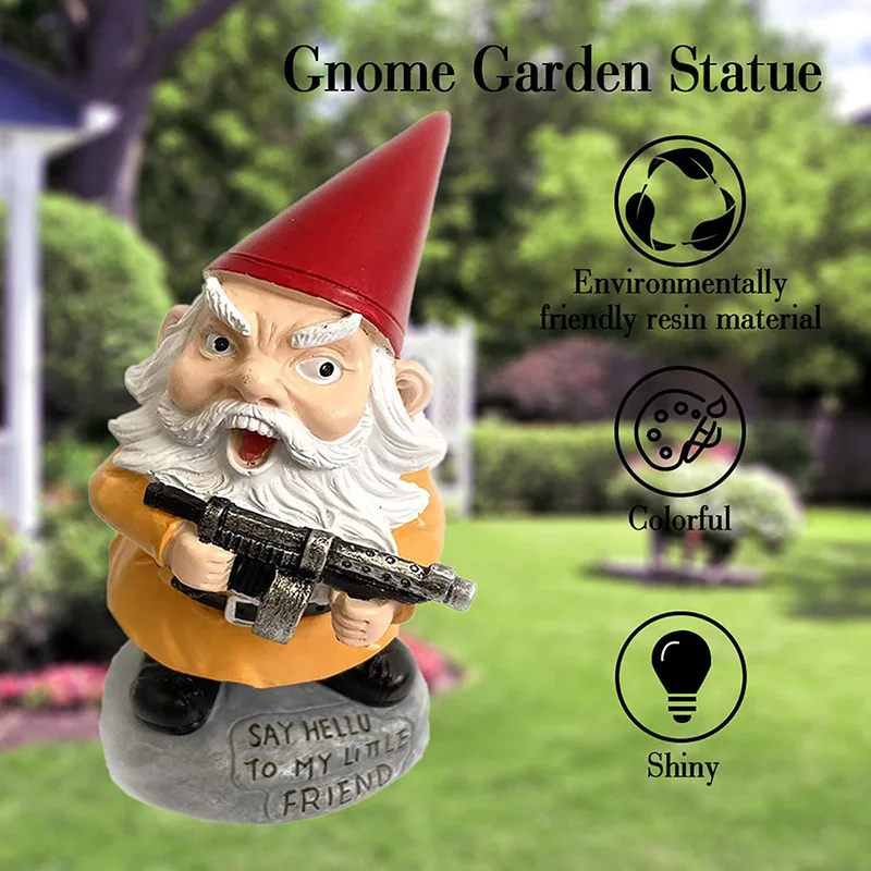 Yellow Armed Gnome Figurine- 3D Printed Garden Dwarf Decor, Funny Christmas Ornament for Home